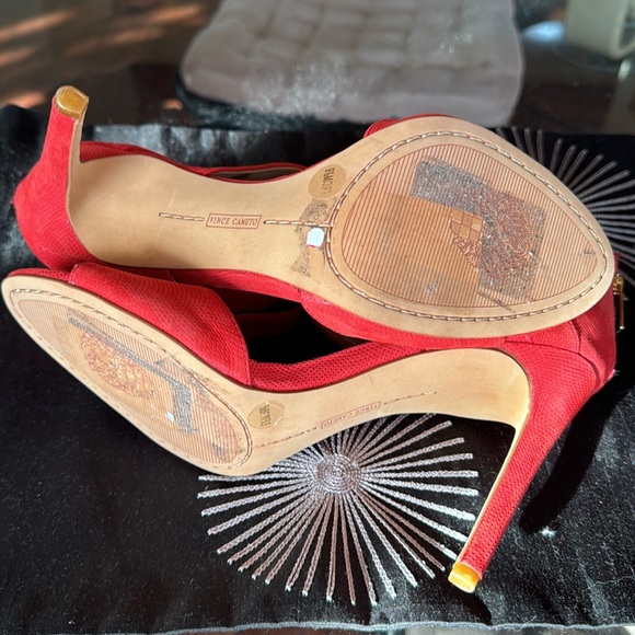 Red Suede Leather Ankle Strap Heels, New, 9.5 - Picture 7 of 8